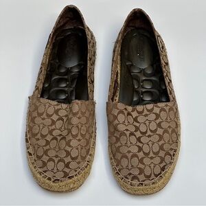 Coach Signature C Logo Brown Canvas Espadrille Flats Size 8.5B